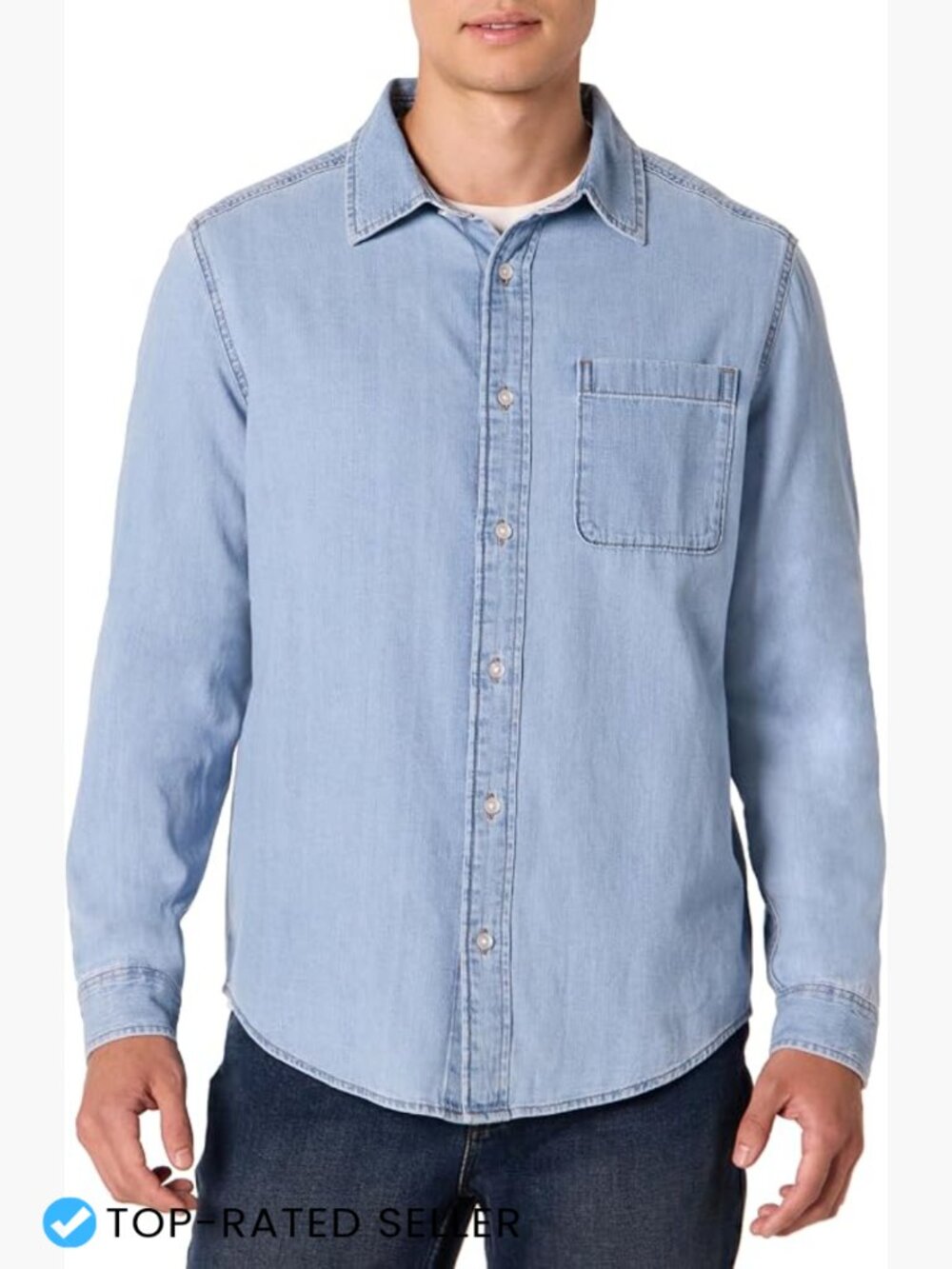 Regular-Fit Long-Sleeve Button-Down Denim Shirt Versatile Layering Piece